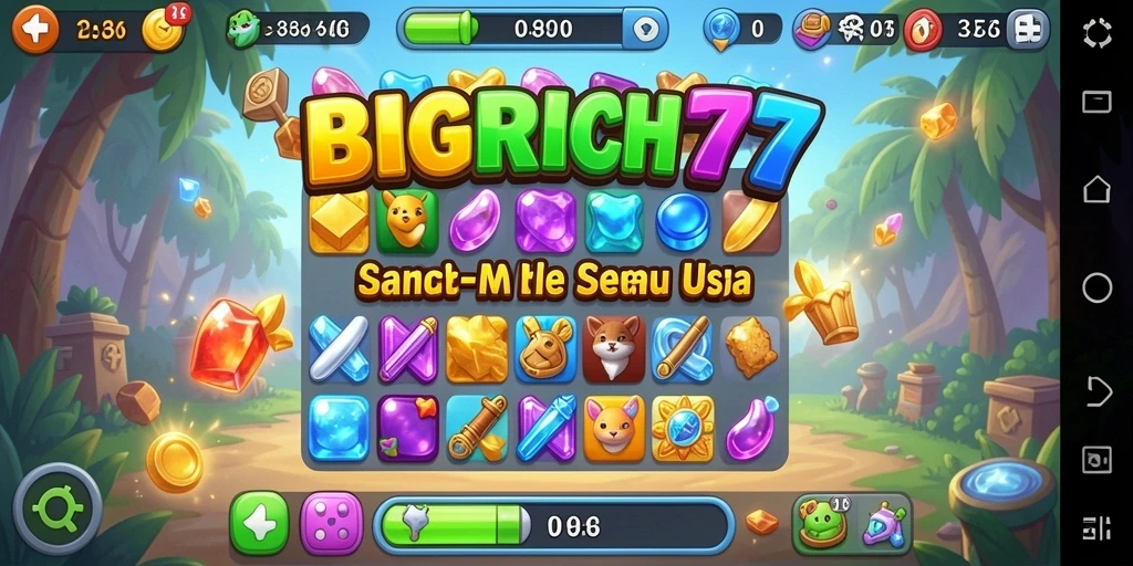 Tampilan gameplay seru dalam BIGRICH77 yang penuh warna.